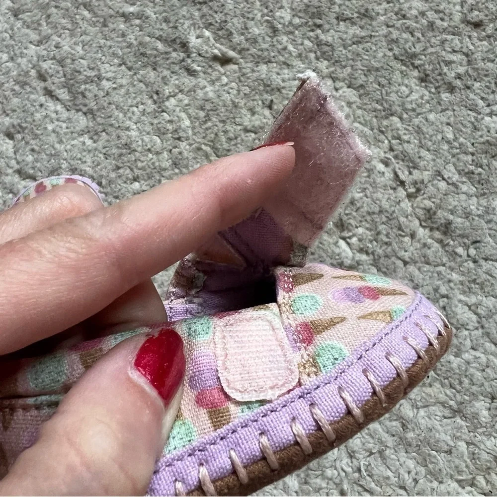Toms Baby Pink, Purple, Teal, Tan Ice Cream Soft Sole Velcro Closure Shoes Sz 2
